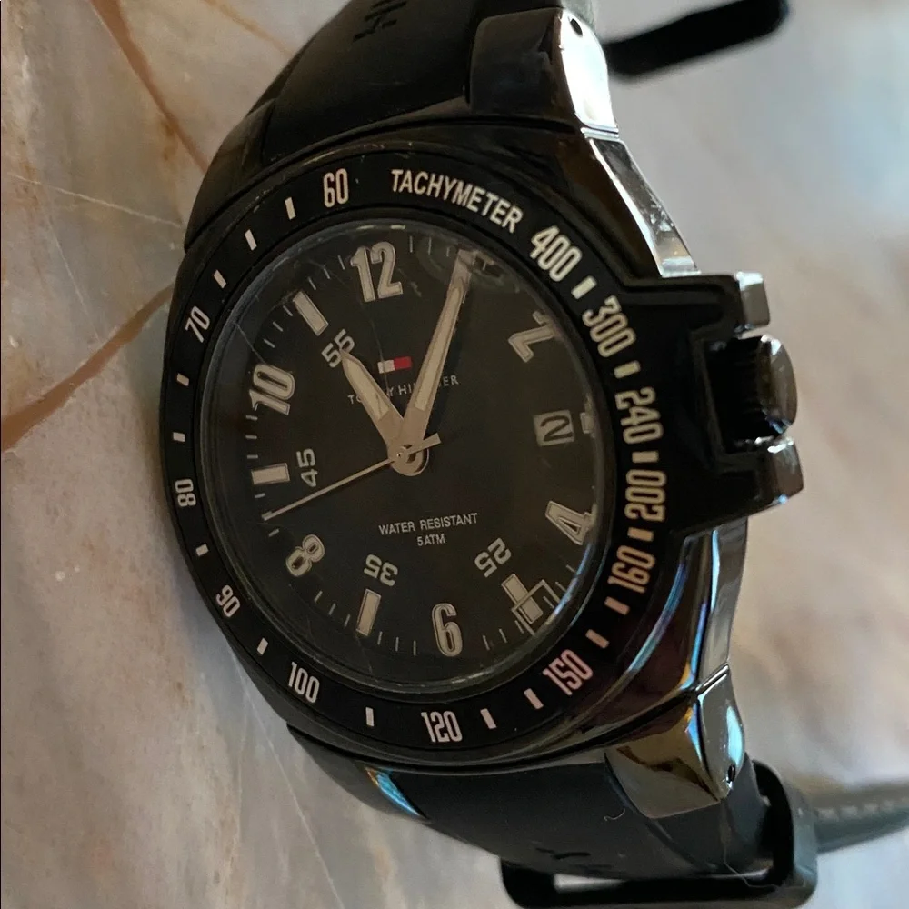 Tommy Hilfiger Men’s Black Chronograph Tachymeter Silicone Watch